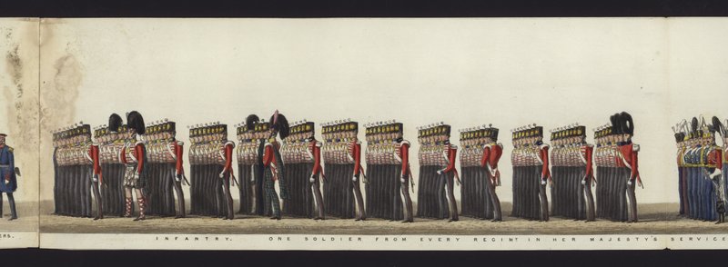 Parte da visão panorâmica de toda a procissão fúnebre de Arthur, Duque de Wellington (aquatinta colorida) de Henry Jr and Sala Alken