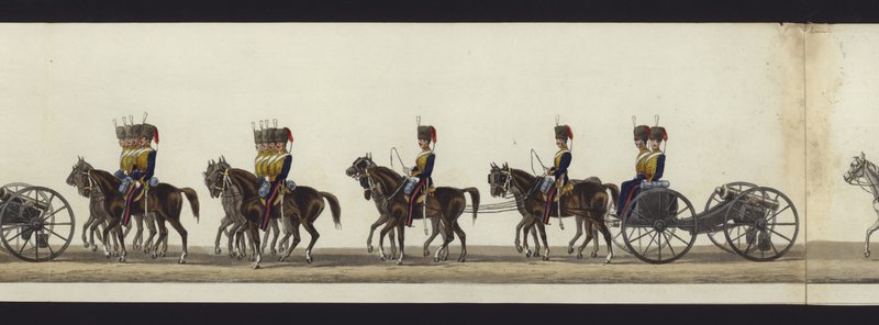 Parte da visão panorâmica de toda a procissão fúnebre de Arthur, Duque de Wellington (aquatinta colorida) de Henry Jr and Sala Alken