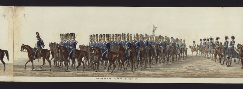 Parte da visão panorâmica de toda a procissão fúnebre de Arthur, Duque de Wellington (aquatinta colorida) de Henry Jr and Sala Alken