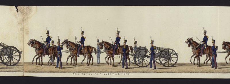 Parte da visão panorâmica de toda a procissão fúnebre de Arthur, Duque de Wellington (aquatinta colorida) de Henry Jr and Sala Alken