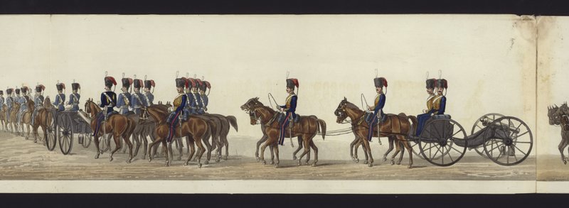 Parte da visão panorâmica de toda a procissão fúnebre de Arthur, Duque de Wellington (aquatinta colorida) de Henry Jr and Sala Alken