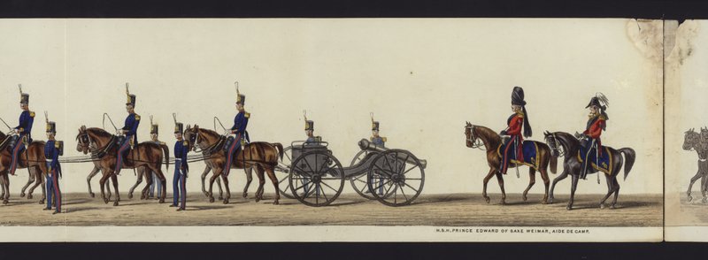 Parte da visão panorâmica de toda a procissão fúnebre de Arthur, Duque de Wellington (aquatinta colorida) de Henry Jr and Sala Alken