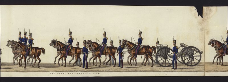 Parte da visão panorâmica de toda a procissão fúnebre de Arthur, Duque de Wellington (aquatinta colorida) de Henry Jr and Sala Alken