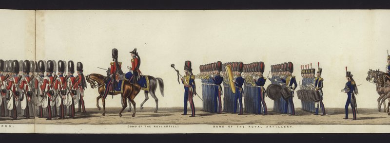 Parte da visão panorâmica de toda a procissão fúnebre de Arthur, Duque de Wellington (aquatinta colorida) de Henry Jr and Sala Alken