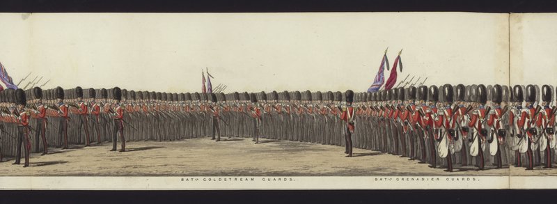 Parte da visão panorâmica de toda a procissão fúnebre de Arthur, Duque de Wellington (aquatinta colorida) de Henry Jr and Sala Alken