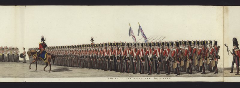Parte da visão panorâmica de toda a procissão fúnebre de Arthur, Duque de Wellington (aquatinta colorida) de Henry Jr and Sala Alken