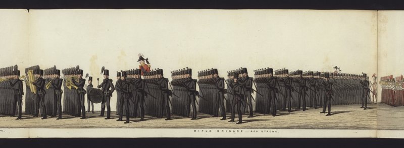 Parte da visão panorâmica de toda a procissão fúnebre de Arthur, Duque de Wellington (aquatinta colorida) de Henry Jr and Sala Alken
