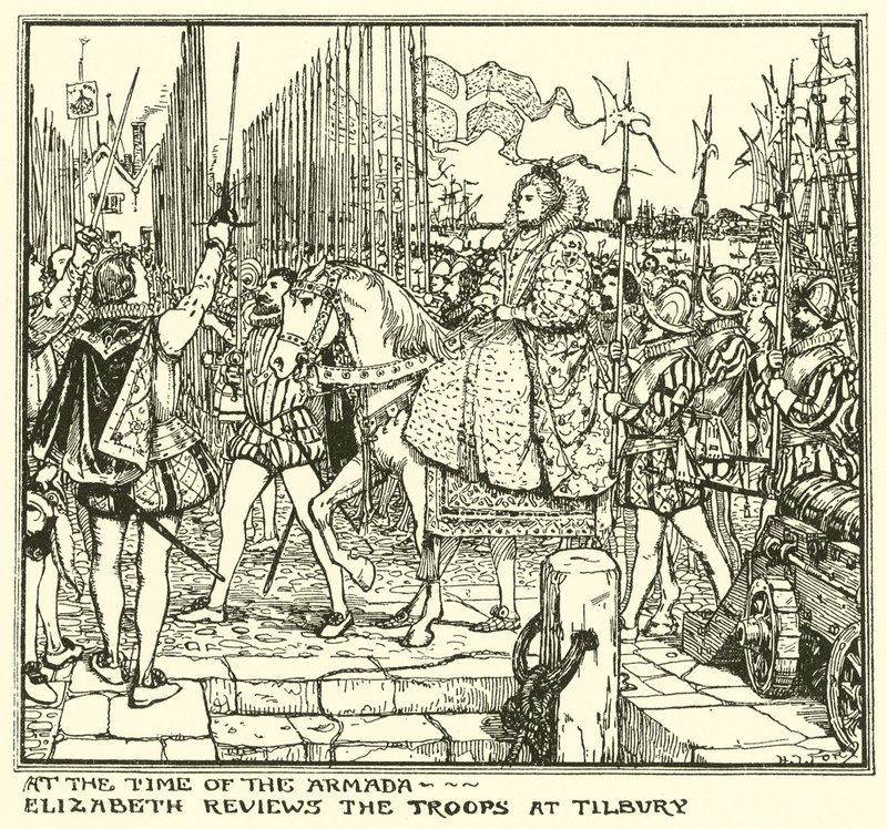 Na época da armada. Elizabeth revê as tropas em Tilbury de Henry Justice Ford