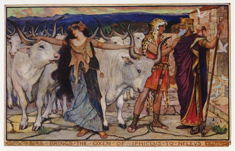 Bias traz os bois de Iphiclus para Neleus (cor litho) de Henry Justice Ford