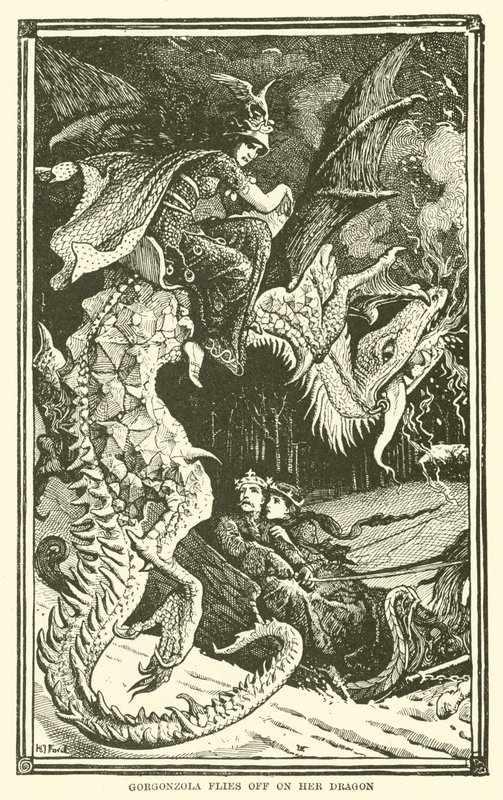Gorgonzola Voa no seu Dragão (gravura) de Henry Justice Ford