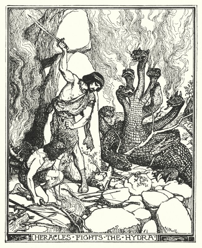 Heracles luta contra a Hidra (litho) de Henry Justice Ford
