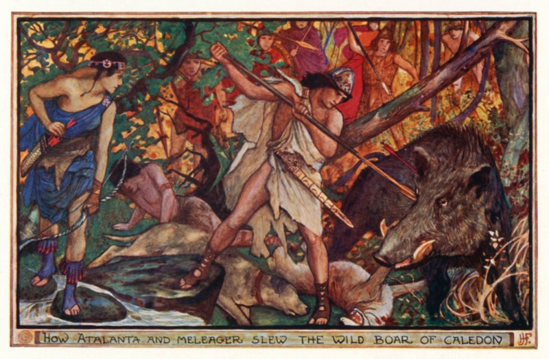 Como Atalanta e Meleager mataram o javali de Caledon (cor litho) de Henry Justice Ford