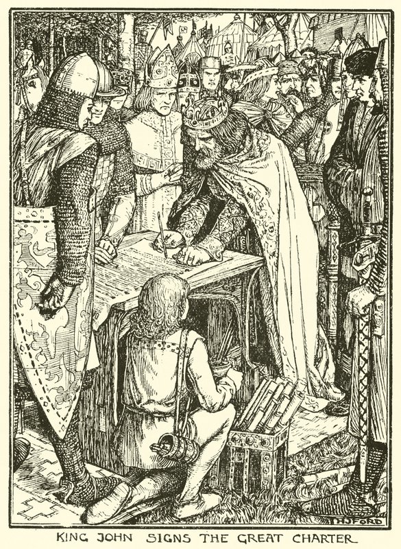 Magna Carta. O Rei João Assina a Grande Carta (gravura) de Henry Justice Ford
