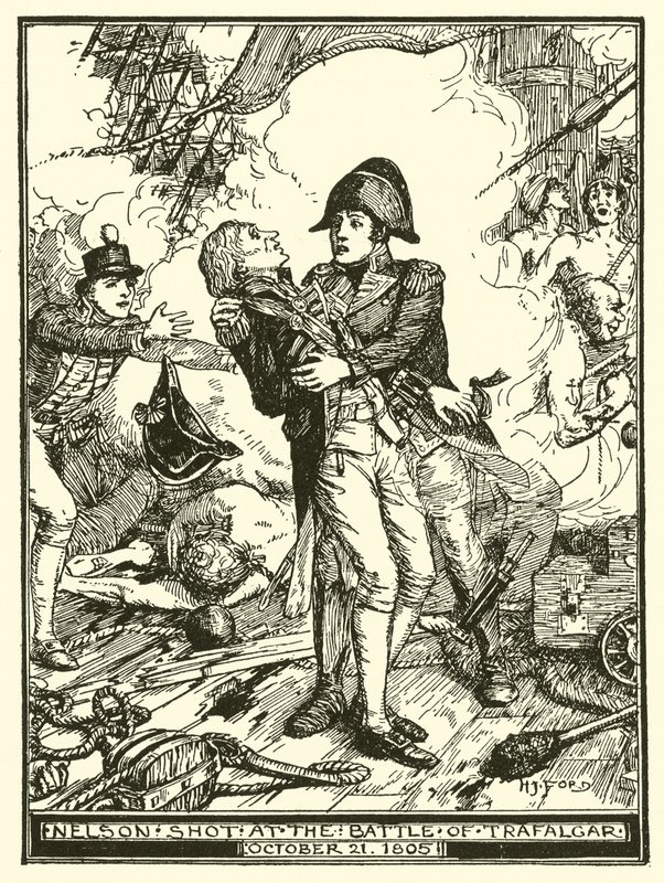 Nelson Atira na Batalha de Trafalgar, em 21 de outubro de 1805 de Henry Justice Ford