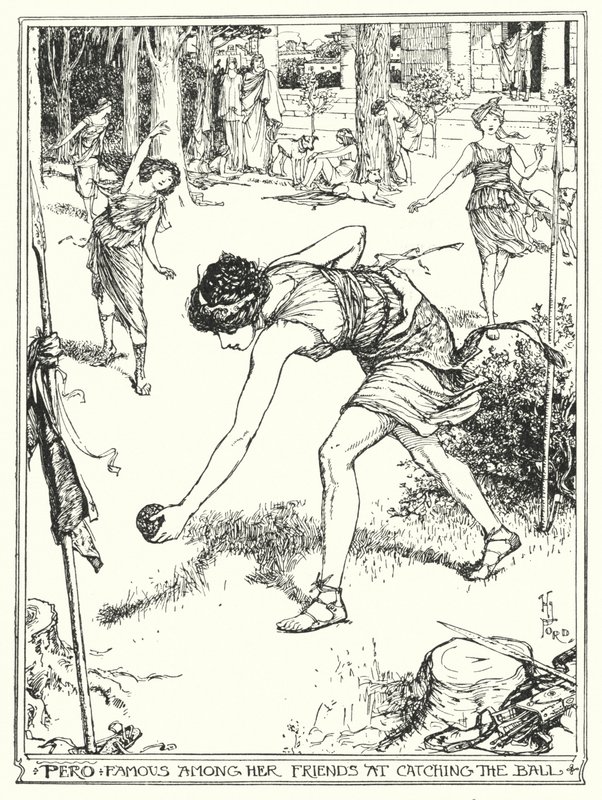 Pero famosa entre os seus amigos ao apanhar a bola (litho) de Henry Justice Ford