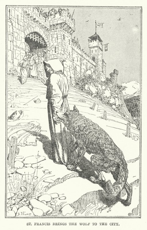 São Francisco traz o lobo para a cidade (litho) de Henry Justice Ford