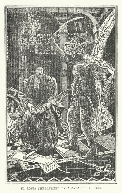 São Luís ameaçado por um soldado sarraceno (litho) de Henry Justice Ford