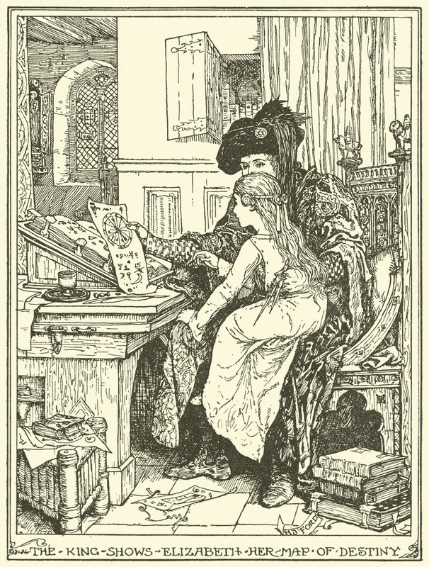 O rei mostra a Elizabeth seu Mapa do Destino de Henry Justice Ford