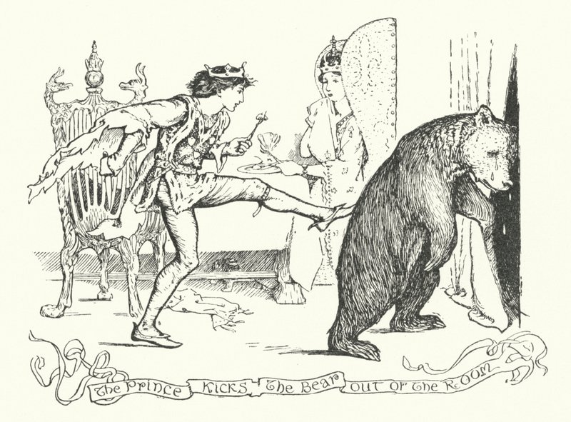 O príncipe chuta o urso para fora da sala (gravura) de Henry Justice Ford
