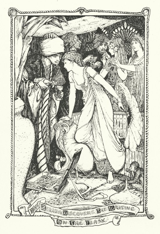 Zelida descobre a escrita no frasco (gravura) de Henry Justice Ford