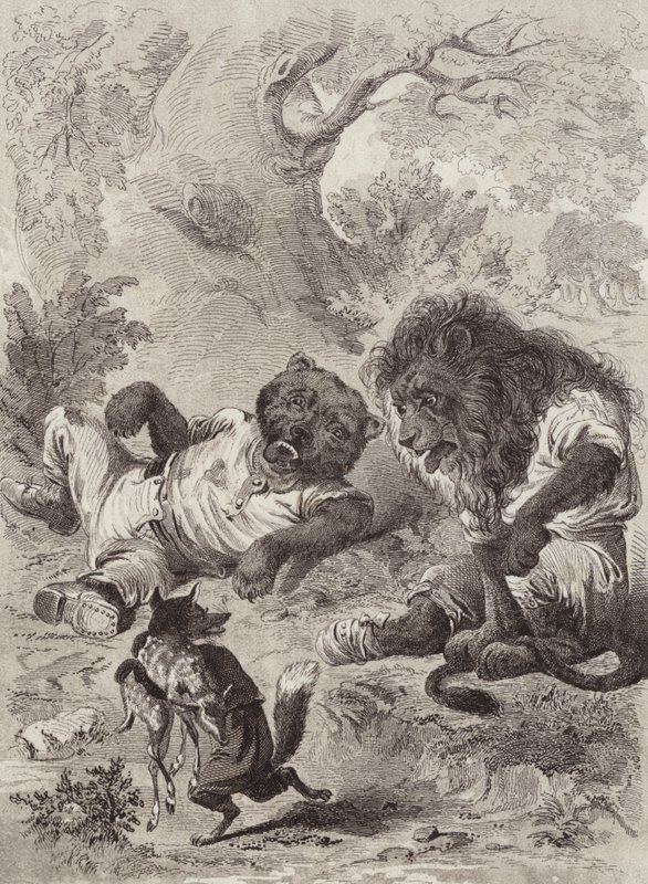 As Fábulas de Ésopo: O Leão, o Urso, e a Raposa (litho) de Henry Louis Stephens