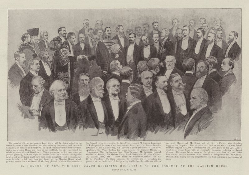Em honra da arte, o prefeito recebendo seus convidados no banquete na mansão de Henry Marriott Paget