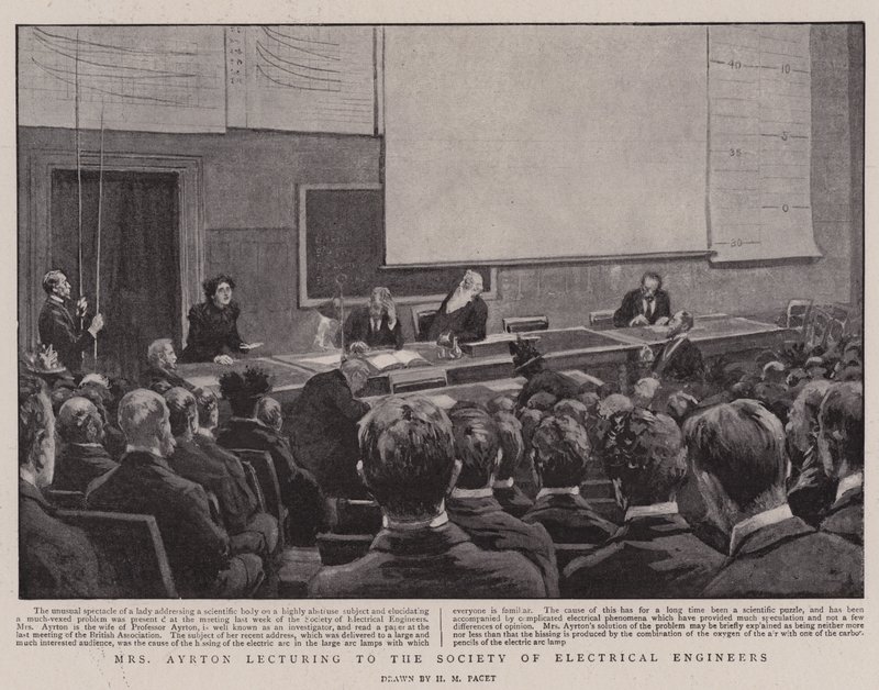 Sra. Ayrton falando para a Sociedade de Engenheiros Elétricos de Henry Marriott Paget