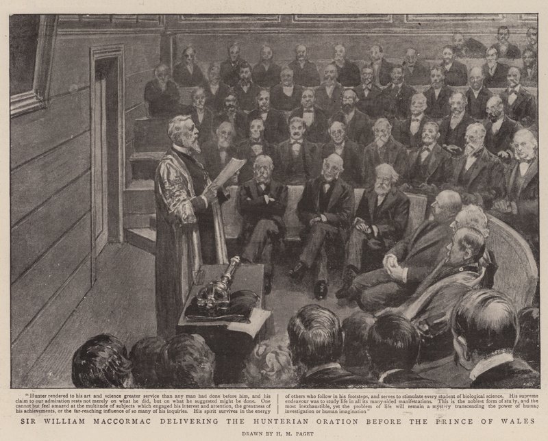Sir William MacCormac entregando a Oratória de Hunterian antes do Príncipe de Gales de Henry Marriott Paget
