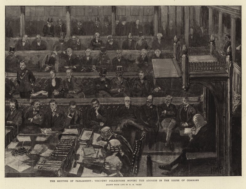 A Reunião do Parlamento, Visconde Folkestone, movendo o endereço na Câmara dos Comuns de Henry Marriott Paget