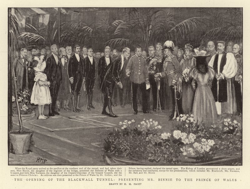 Abertura do Túnel Blackwall, apresentando o Sr. Binnie ao Príncipe de Gales de Henry Marriott Paget