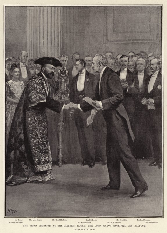 O Primeiro Ministro da Mansion House, o Lord Mayor recebendo Mr Balfour de Henry Marriott Paget