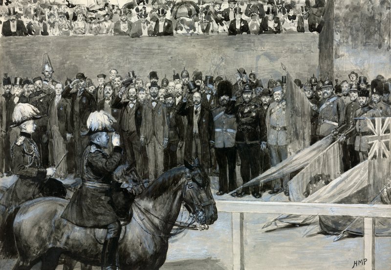 O Príncipe de Gales na revisão voluntária, desfile de guarda de cavalo de Henry Marriott Paget
