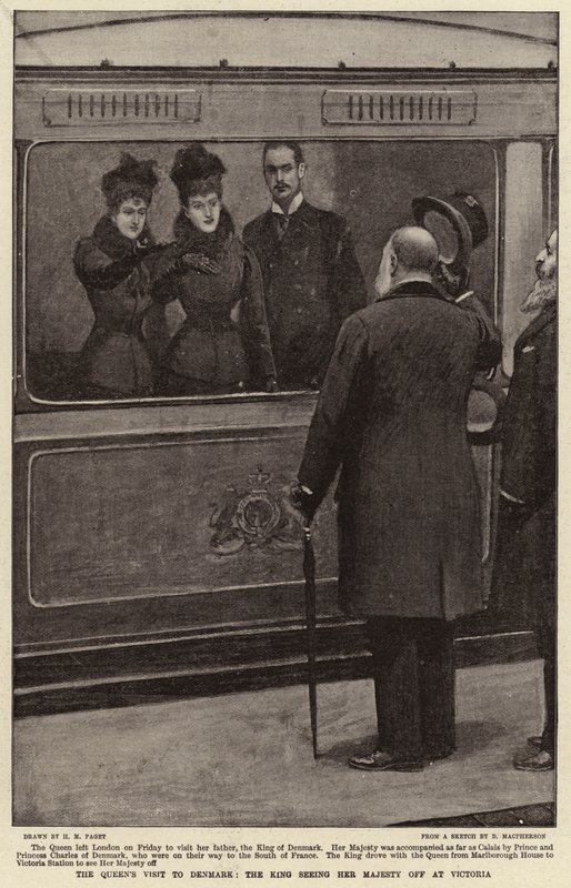 A visita da rainha à Dinamarca, o rei vendo Sua Majestade em Victoria de Henry Marriott Paget