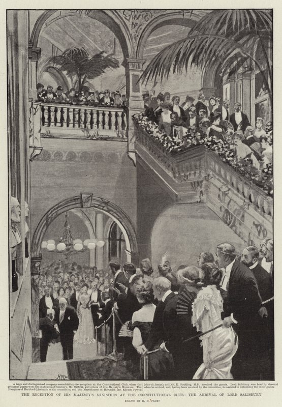 A recepção dos ministros de Sua Majestade no Clube Constitucional, a chegada de Lord Salisbury de Henry Marriott Paget