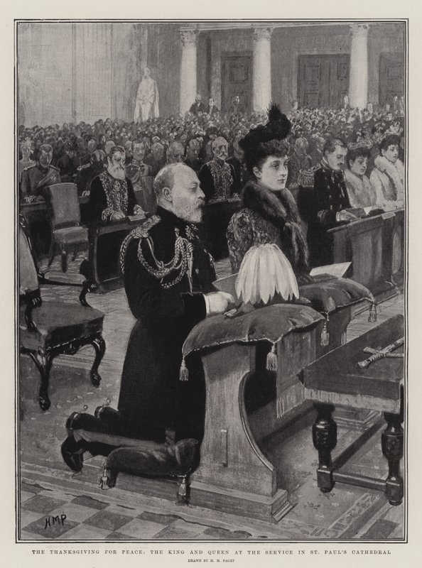 O Dia de Ação de Graças pela Paz, o Rei e a Rainha ao Serviço na Catedral de São Paulo de Henry Marriott Paget