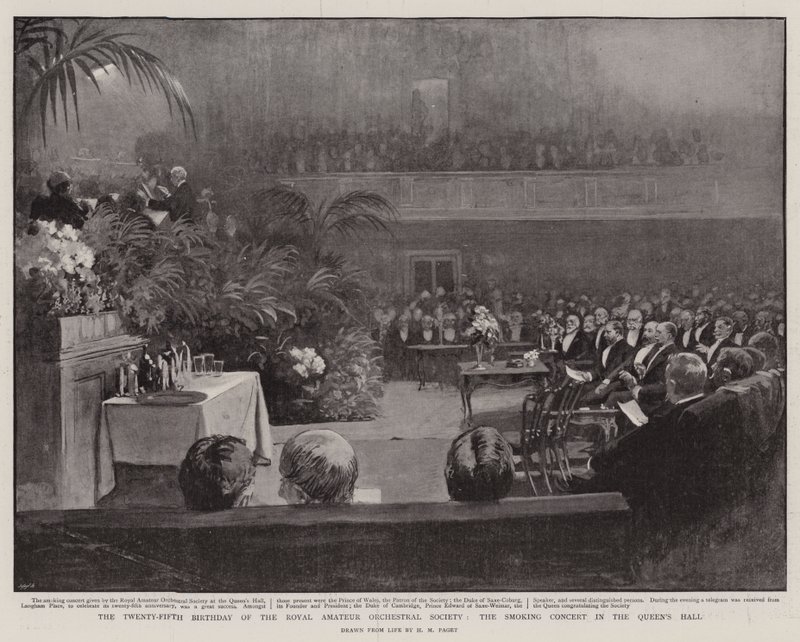 O vigésimo quinto aniversário da Royal Amateur Orchestral Society, o show de fumar no Queen&39;s Hall de Henry Marriott Paget