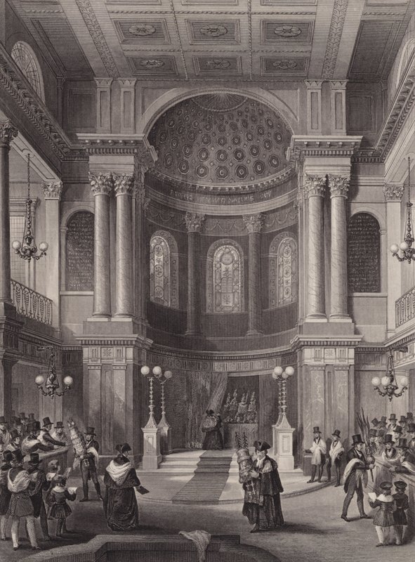 Celebração da Festa de Tabernáculos, Sinagoga Judaica, Grande Santa Helena, Londres (gravura) de Henry Melville