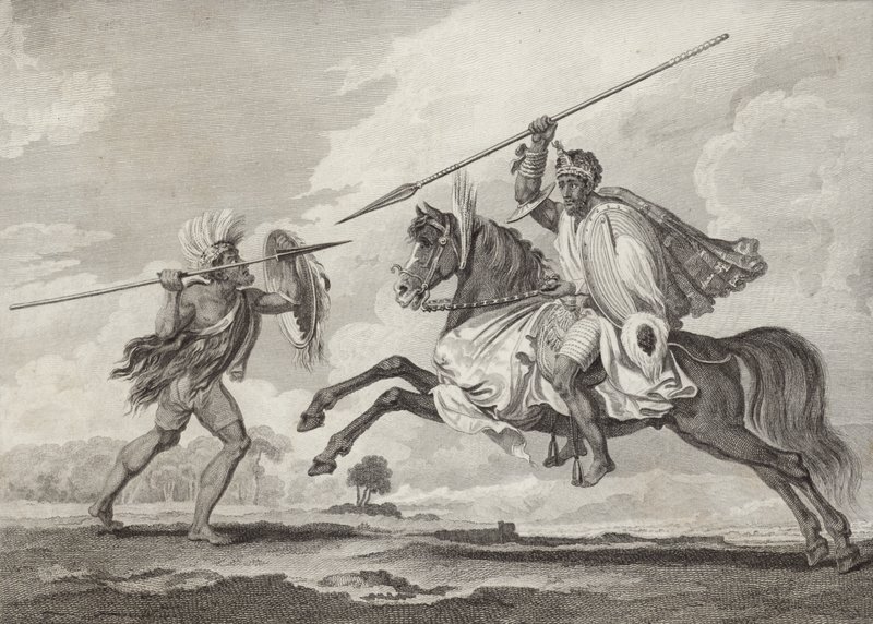 Fit Aurari Zogo atacando um soldado de infantaria, Etiópia de Henry Salt