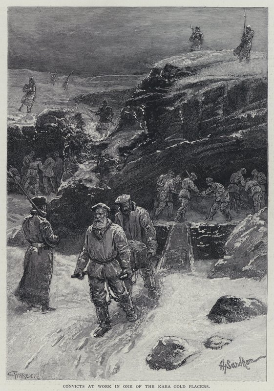 Condenados a trabalhar em uma das colocadoras de ouro Kara (litho) de Henry Sandham