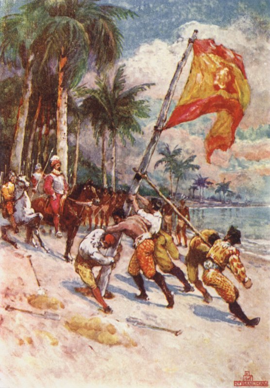 Içando a bandeira espanhola, a primeira bandeira na Flórida de Henry Sandham
