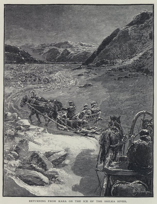 Regresso de Kara no gelo do rio Shilka (litho) de Henry Sandham