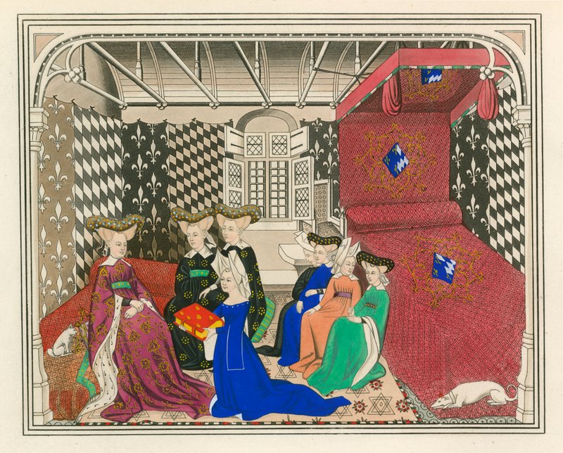 Christine de Pisan, apresentando seu livro para a rainha da França, início do século XV de Henry Shaw