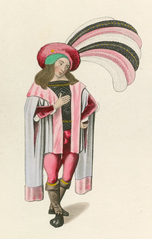 Figura 1 do Romance da Rosa, c 1480, no Museu Britânico, Harl MS 4425 de Henry Shaw