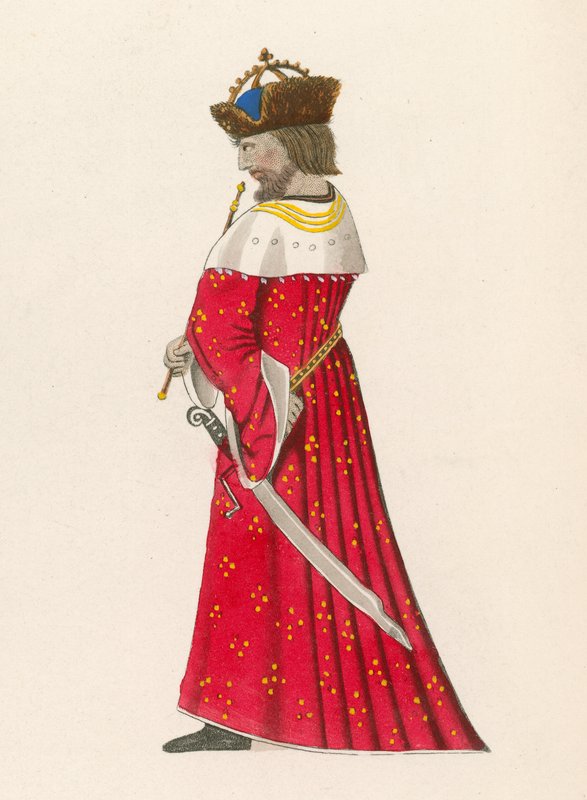 Figura 4 do Romance da Rosa, c 1480, no Museu Britânico, Harl MS 4425 de Henry Shaw