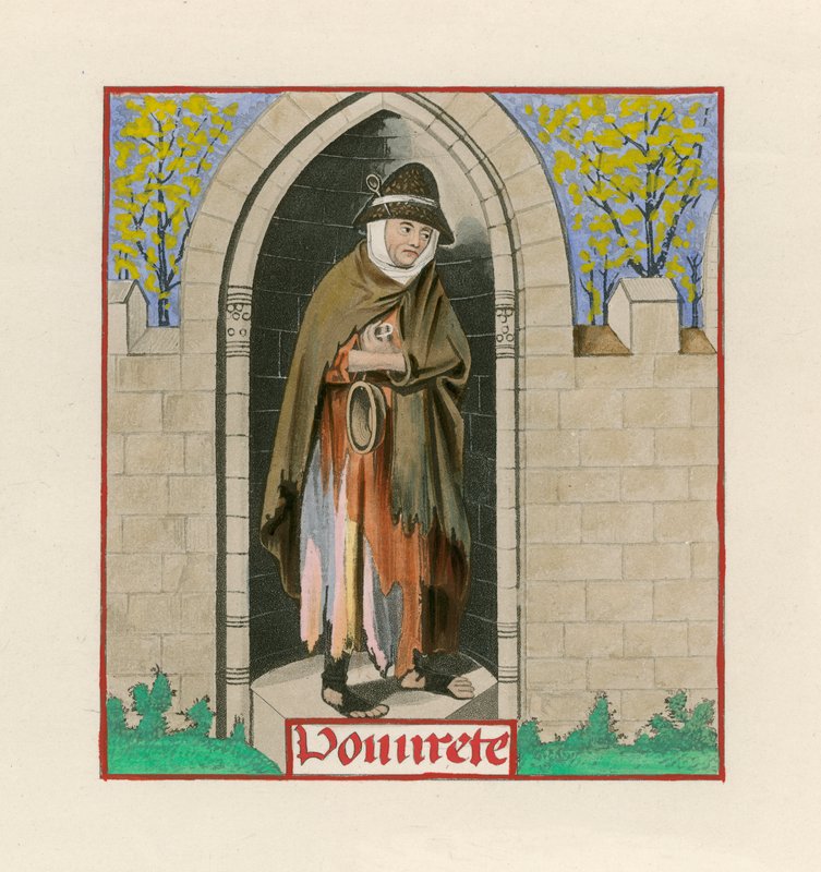 Pobreza, do Romance da Rosa, c 1480, no Museu Britânico, Harl MS 4425 de Henry Shaw