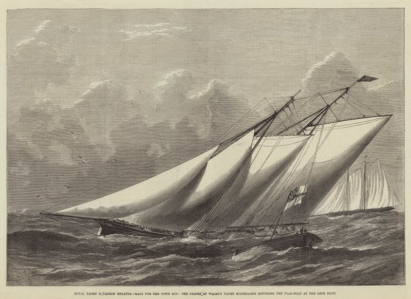 Royal Yacht Squadron Regatta, corrida para a Copa da cidade, o Príncipe de Gales Yacht Hildegarde arredondando a bandeira-Boat para a bóia Lepe de Henry Spernon Tozer