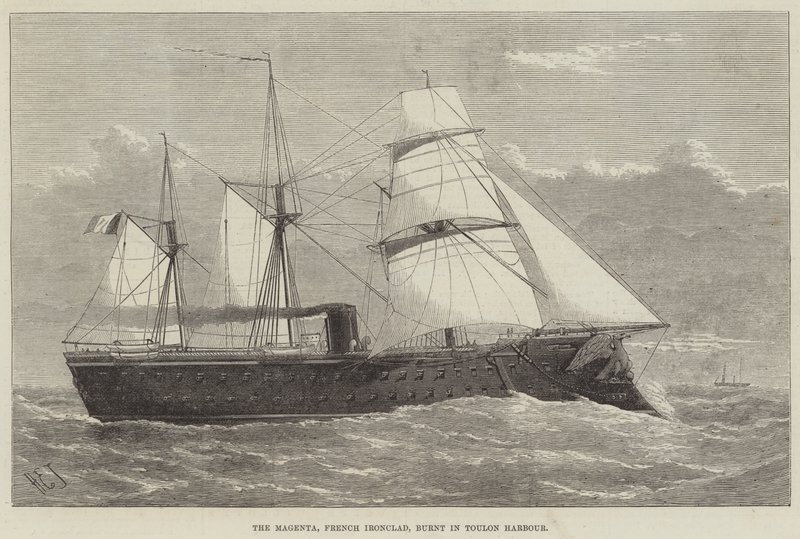 O Magenta, francês Ironclad, queimado em Toulon Harbour de Henry Spernon Tozer