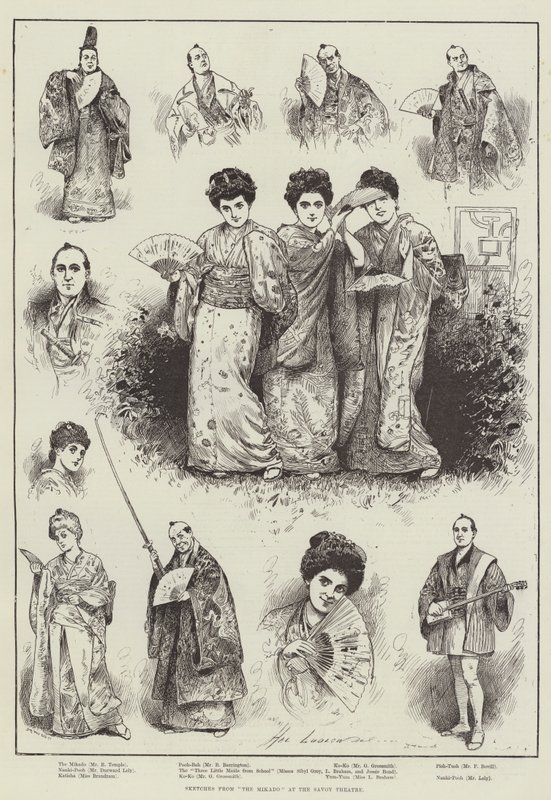 Esboços de "O Mikado" no Savoy Theatre (gravura) de Henry Stephen (b.1861 fl.1880 1925) Ludlow
