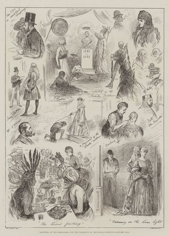 Esboços no ensaio para os quadros do baile de trajes do Instituto Real de Henry Stephen Ludlow