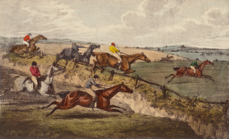 A Steeple-Chase (lito colorido) de Henry Thomas (after) Alken